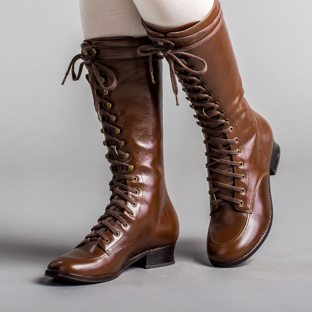 Modern Victorian Style Lace Up Leather Boots - 6 1/2