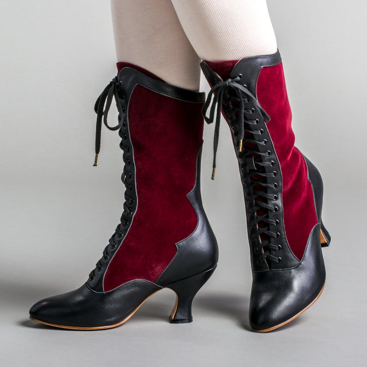 Camille Women's Edwardian Boots (Burgundy/Black) – American Duchess