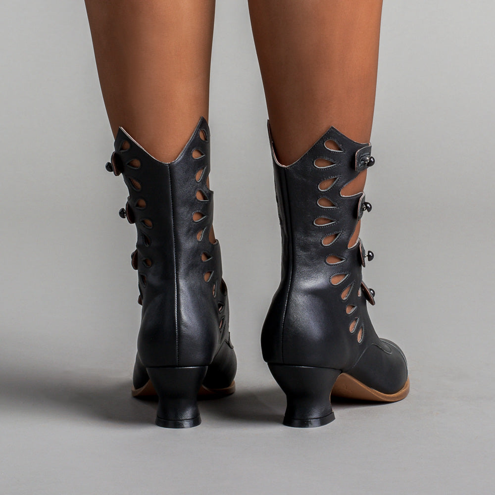 COLETTE black leather lace-up ankle boots