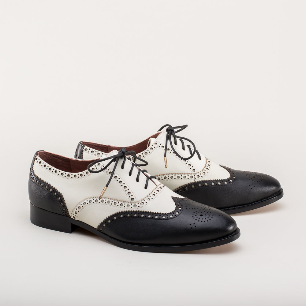 Lawrence Men's Vintage Spectator Shoes (BLACK/IVORY) 15 | Historically Accurate Footwear by American Duchess