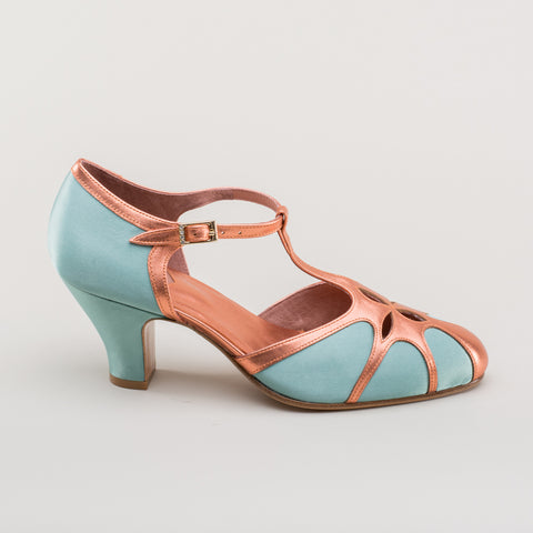 Lilith Women's Vintage Flapper T-Straps (Teal/Copper) – American Duchess