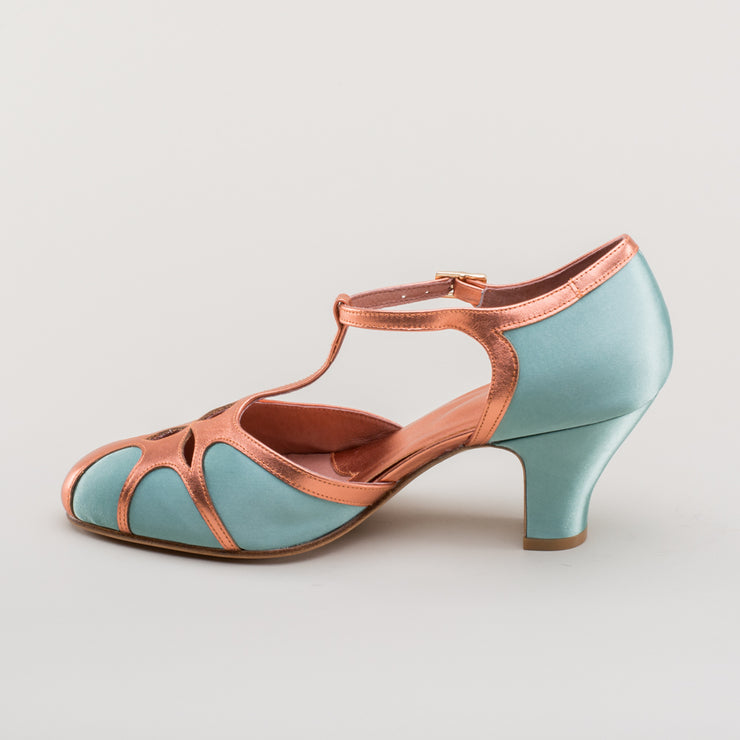 Lilith Women's Vintage Flapper T-Straps (Teal/Copper) – American Duchess